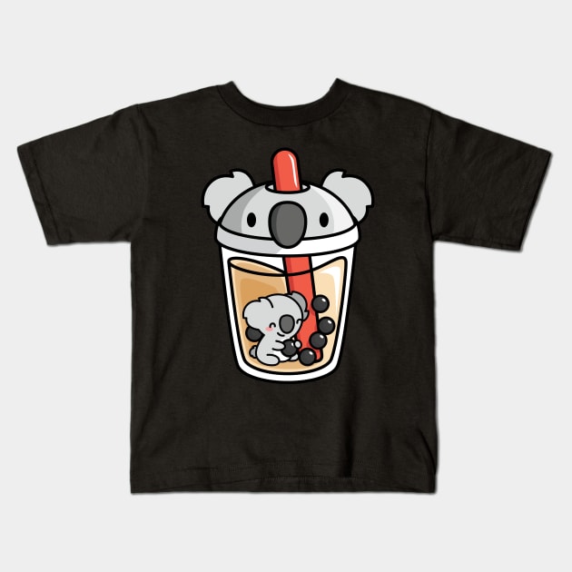 Bubble Tea with Cute Kawaii Koala Bear Inside Kids T-Shirt by BobaTeaMe